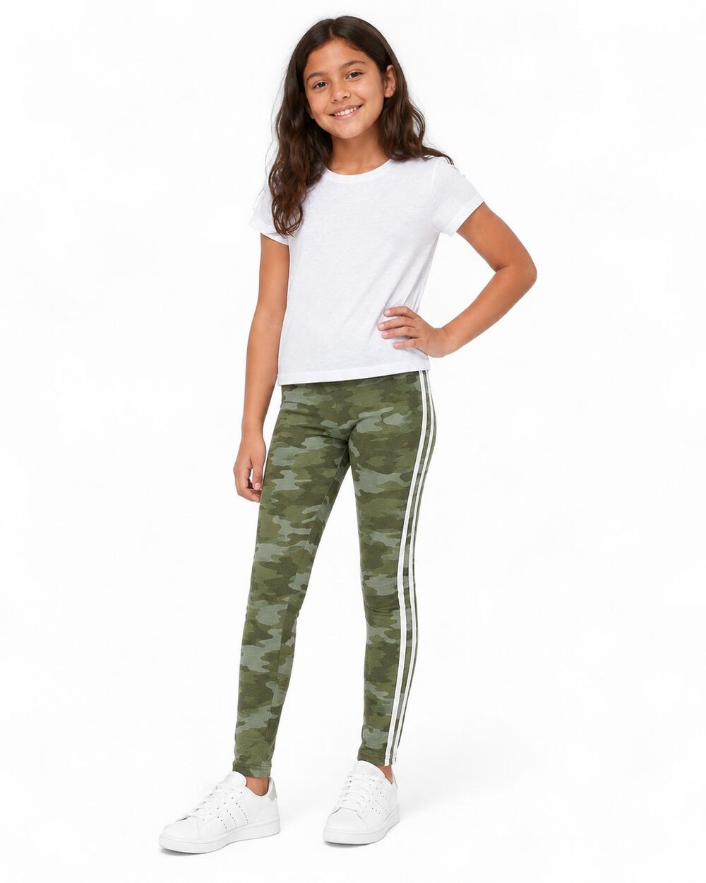 SO Girls Size L 10/12 Camo Capri Leggings Green White Side Stripe NWT